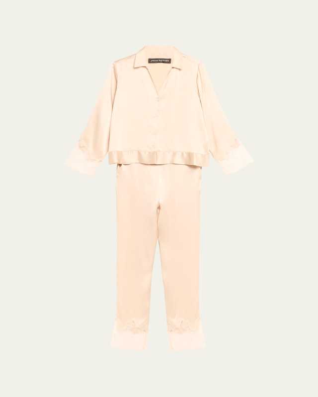 Lolita Cropped Lace-Trim Charmeuse Pajama Set